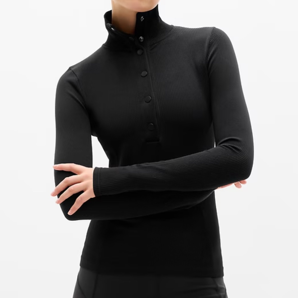 NWT Athleta Flurry Seamless Henley Long Sleeve Top // Black